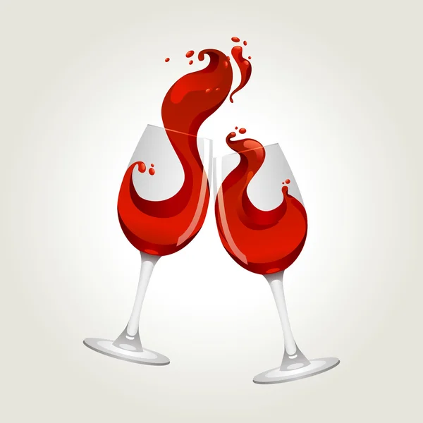 Pirítás gesztus két pohár vörös bor — Stock Vector