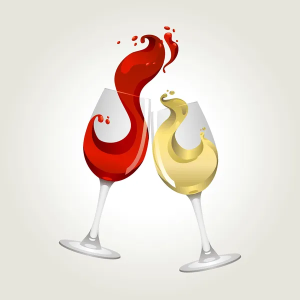 Pirítás gesztus, vörös és fehér bor — Stock Vector