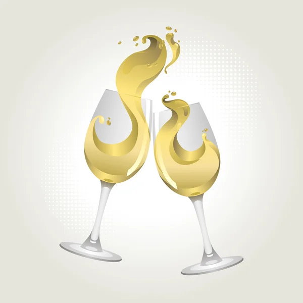 Brindar gesto dois copos de vinho branco — Vetor de Stock