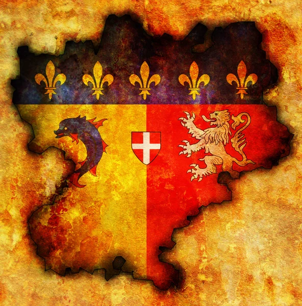 Mapa z flagą rhone Alpes — Zdjęcie stockowe