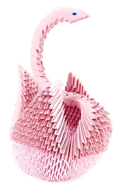 孤立在白色背景上的粉红色的折纸天鹅 — 图库照片