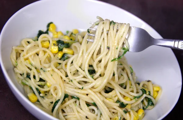 stock image Vegetarian Spaghetti pasta with herbs and cheese