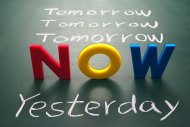 Now, yesterday, and tomorrow words on blackboard clipart