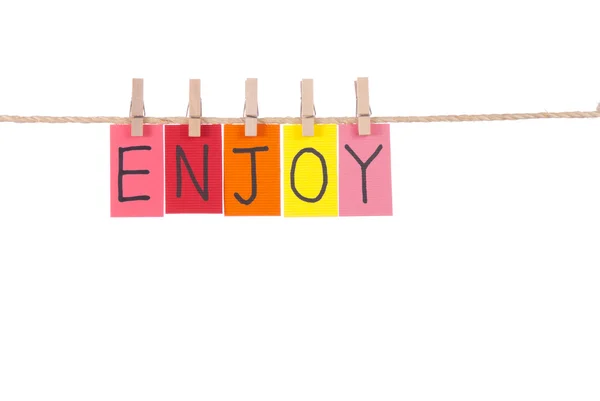 Enjoy, Wooden peg and colorful words — Stock Photo, Image