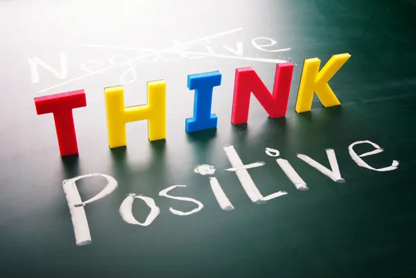 Positiv denken, nicht negativ denken Stockbild