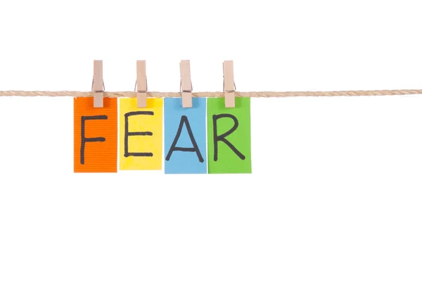 Strach, dřevěný kolík a barevné slova — Stock fotografie