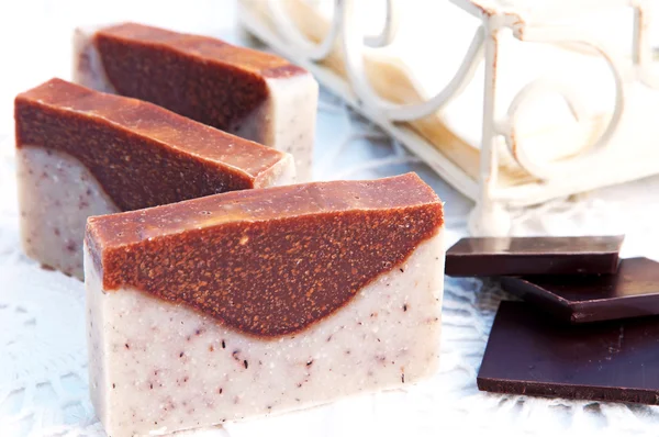 Home-made soap sandalwood and chocolate — Stock Photo, Image
