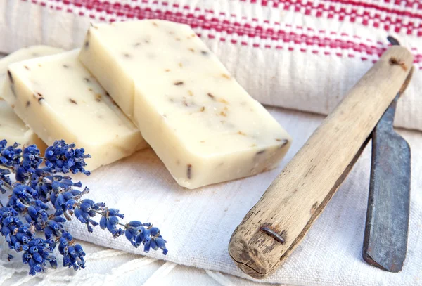 Home-made soap with lavender in retro style — Stock Photo, Image