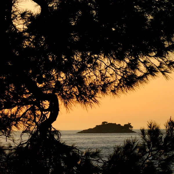 Île exotique avec coucher de soleil Photos De Stock Libres De Droits