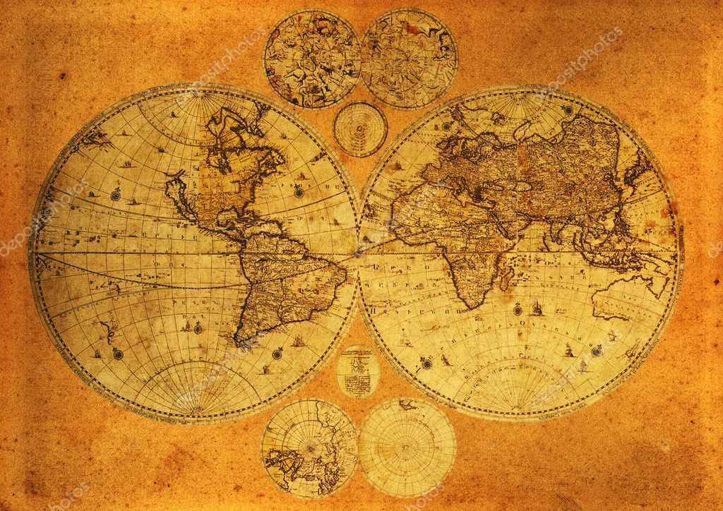 Mapa De Velho Mundo Nos Hemisférios Foto de Stock - Imagem de