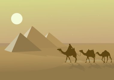 Vector illustration with Egypt's pyramids and camels clipart