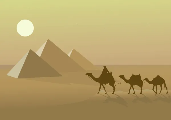 Векторная иллюстрация египетских пирамид и верблюдов — стоковый вектор
