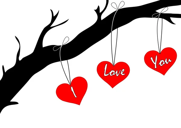 Vector illustration with hearts on the tree — Stock Vector