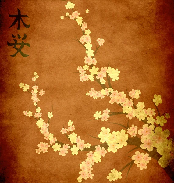 Старая бумага с японской иллюстрацией — стоковое фото