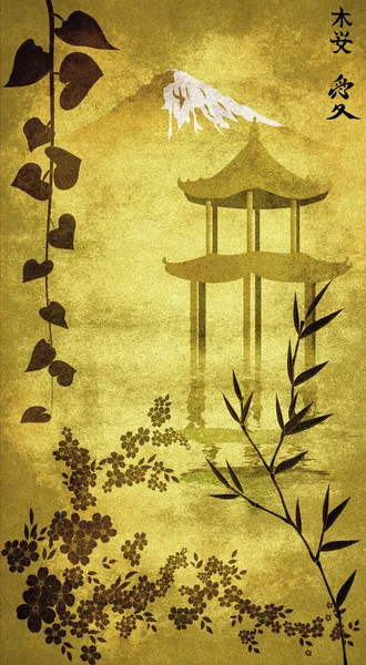 กระดาษเก่าที่มีภาพประกอบญี่ปุ่น — ภาพถ่ายสต็อก