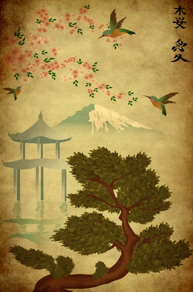 Stary papier z ilustracja japoński — Zdjęcie stockowe