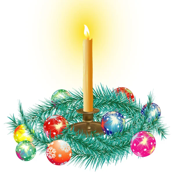 Vektor-Weihnachtsillustration mit Kerze und Spielzeug — Stockvektor