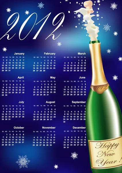 Calendrier du Nouvel An vectoriel de 2012 avec champagne — Image vectorielle