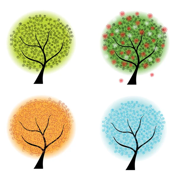 Quattro stagioni alberi — Vettoriale Stock