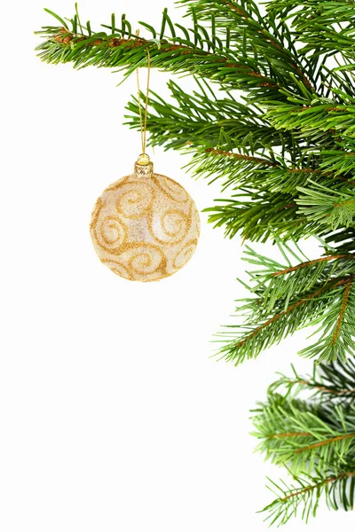 Gouden bal op kerstboom — Stockfoto