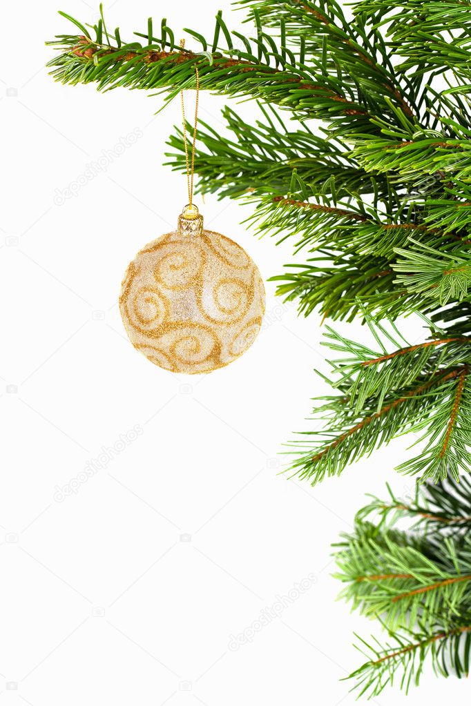 Golden ball on christmas tree