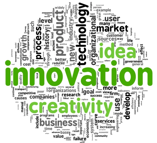 Innováció fogalma szavak Címkefelhő — Stock Fotó