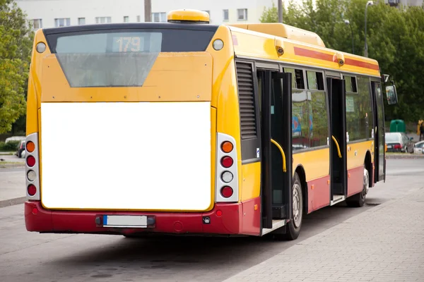 Blank billboard on back of bus — Stock Photo, Image