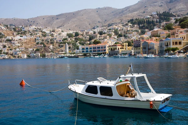 Small yacht on symi island Royalty Free Stock Images