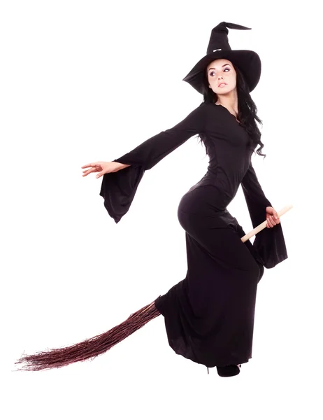 Witch flying on a broom — Stock Photo, Image