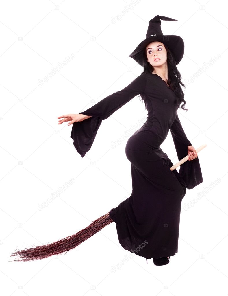 Witch flying on a broom — Stock Photo © lanakhvorostova ...