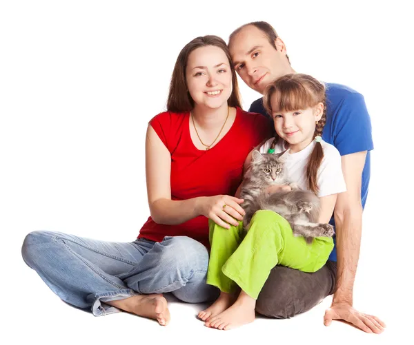 Family with a cat — Stock Photo, Image
