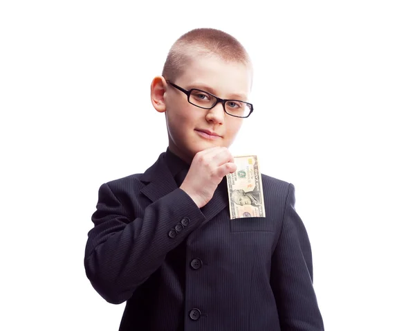 Niño con diez dólares —  Fotos de Stock