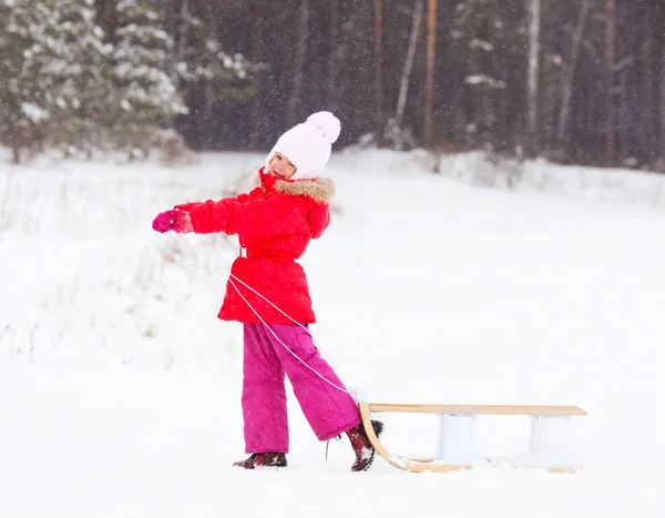 Girl with the sledge — Stock Photo, Image