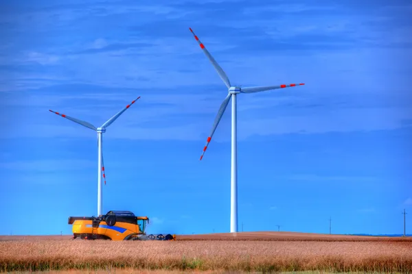 stock image Modern agriculture, wind turbines