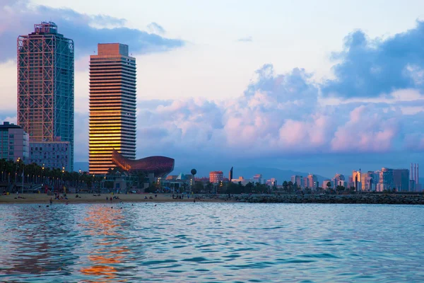 Barcelona skyline from sea — Stock Photo, Image