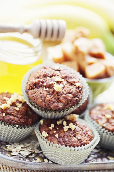 Muffins with banana and toffee — Stock Photo, Image