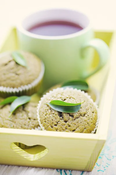 Зелений чай кекси — стокове фото