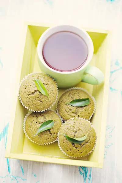 Зелений чай кекси — стокове фото