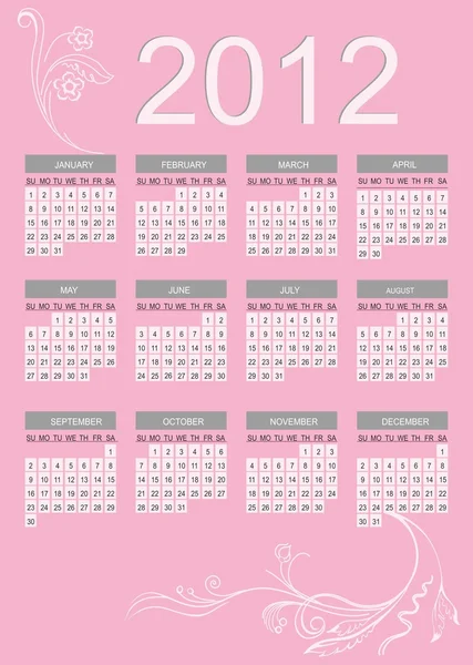 2012 kalender met roze achtergrond — Stockvector
