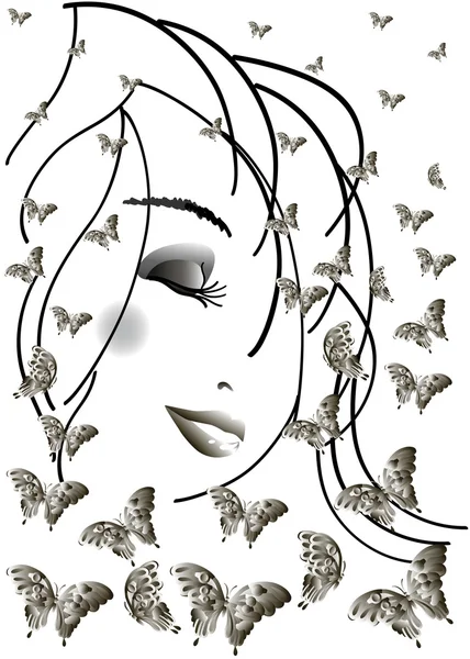 La chica y las mariposas — Vector de stock