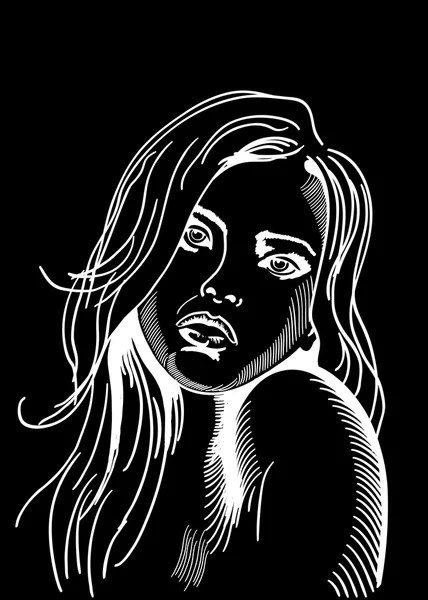 Κορίτσι ομορφιά μαύρα κλασικό περιγράμματος γραφιστικό κομψό — Διανυσματικό Αρχείο