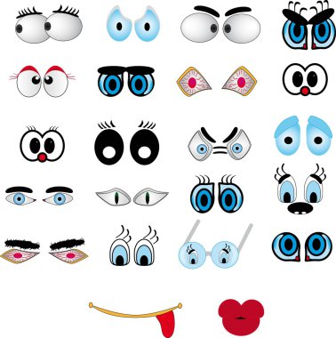 Cartoon lips, eye set clipart