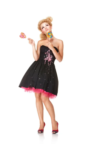 Blond tjej med lollipop — Stockfoto