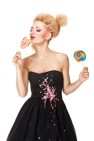 Blond tjej med lollipop — Stockfoto