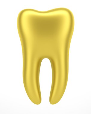 3d altın insan dişi beyaz zemin üzerine izole
