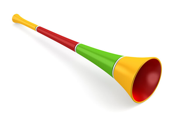 Multicolored party horn isolated on white background