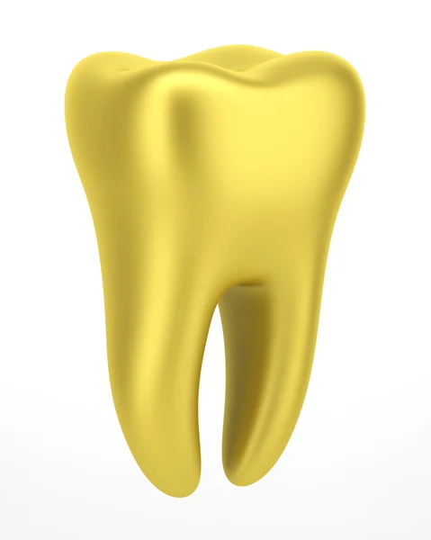 3D goldener menschlicher Zahn isoliert auf weißem Hintergrund — Stockfoto