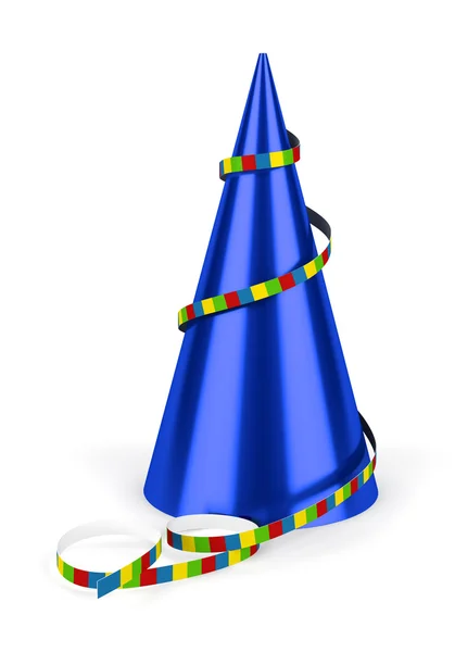 Gorra de cumpleaños azul con cinta aislada sobre fondo blanco —  Fotos de Stock