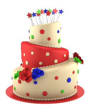 Big round red and yellow cake isolated on white background clipart