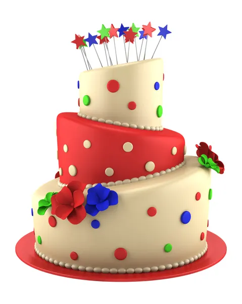 큰 둥근 붉은 색과 노란색 흰색 배경에 고립 된 케이크 — 스톡 사진